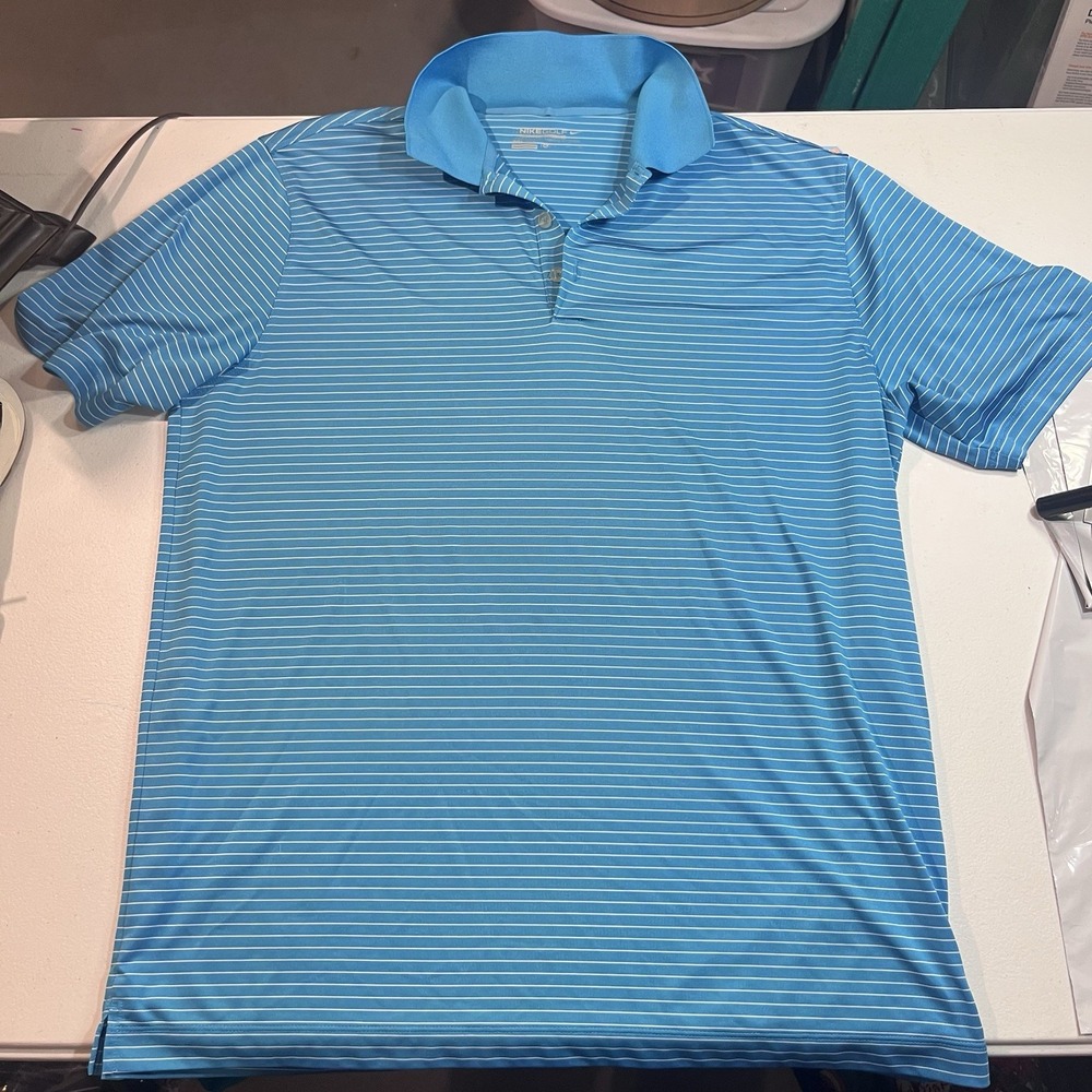 Nike Golf Tour Performance Dri Fit Polo Size XL Striped Blue EUC